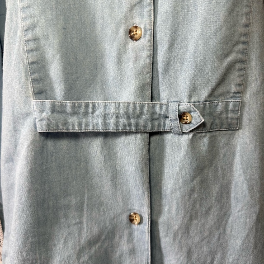 Equipment Women’s Sky Blue Mandel Cotton Chambray Long Sleeve Shirt- Size Small - Picture 6 of 10